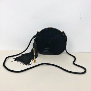 YSL Saint Laurent Womens Velvet Minaudiere Black Nero Shoulder Bag Tassel NWT